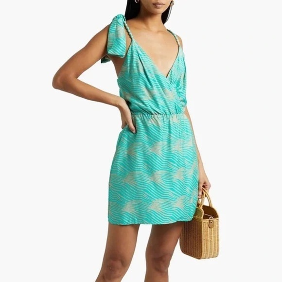 VIX PAULA HERMANNY 
Lyssa Wrap-Effect Printed Crepe De Chine Mini Dress (D11) - Picture 1 of 10